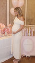 Ivory Off Shoulder Pregnancy Maxi Dress with Bump Flattering Ruching | Bumplook