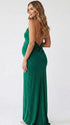 emerald green halter bodycon maxi dress with elegant twisted neckline