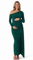 Emerald Maternity Special Occasion Dress with Draped Off Shoulder Neckline | Bumplook