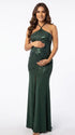 Emerald Green Sequin Halter Mermaid Maternity Maxi Dress with Floral Embroidery and Open Back for Baby Shower, Maternity Photoshoot, Pregnancy Announcement, Gender Reveal, Wedding Guest and Formal Events | Bumplook