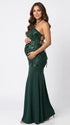 Emerald Green Sequin Halter Mermaid Maternity Maxi Dress with Floral Embroidery and Open Back for Baby Shower, Maternity Photoshoot, Pregnancy Announcement, Gender Reveal, Wedding Guest and Formal Events | Bumplook