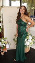 Emerald Green Sequin Halter Mermaid Maternity Maxi Dress with Floral Embroidery and Open Back for Baby Shower, Maternity Photoshoot, Pregnancy Announcement, Gender Reveal, Wedding Guest and Formal Events | Bumplook