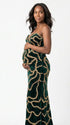 Emerald Green Sequin Rose Maternity Maxi Dress for Baby Shower and Luxury Photoshoot