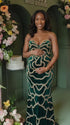 Emerald Green Sequin Rose Maternity Maxi Dress for Baby Shower and Luxury Photoshoot