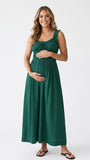 Emerald Green Maternity Dress, Smocked Cotton Blend Pregnancy Maxi Dress for Baby Shower, Maternity Photoshoot | Bumplook