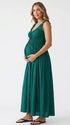 Emerald Green Maternity Dress, Smocked Cotton Blend Pregnancy Maxi Dress for Baby Shower, Maternity Photoshoot | Bumplook