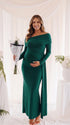 Emerald Green Off Shoulder Maternity Dress for Baby Shower and Maternity Photoshoot | Bumplook