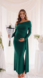 Emerald Green Off Shoulder Maternity Dress for Baby Shower and Maternity Photoshoot | Bumplook