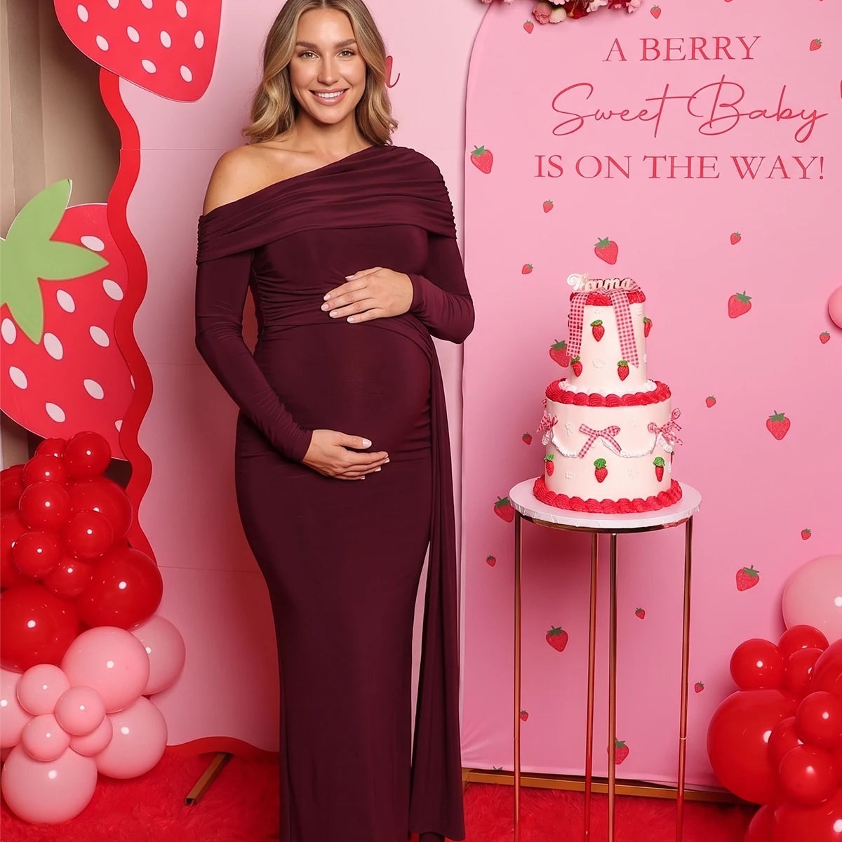 Burgundy Fall Maternity Dress for Maternity Photoshoot and Baby Shower | Bumplook