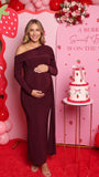 Burgundy Fall Maternity Dress for Maternity Photoshoot and Baby Shower | Bumplook