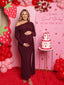 Burgundy Off Shoulder Fall Maternity Dress