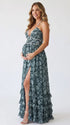 Forest Green Pearl Halter Maternity Dress, Woodland Baby Shower Maternity Maxi Dress for Baby Shower, Maternity Photoshoot, Gender Reveal, Pregnancy Announcement, Wedding Guest, Bridal Shower, Formal Events | Bumplook