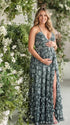 Forest Green Pearl Halter Maternity Dress, Woodland Baby Shower Maternity Maxi Dress for Baby Shower, Maternity Photoshoot, Gender Reveal, Pregnancy Announcement, Wedding Guest, Bridal Shower, Formal Events | Bumplook