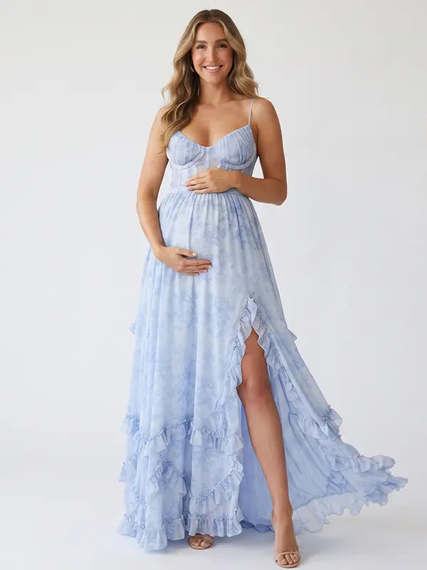 French Blue Maternity Dress, Something Blue Maternity Maxi Dress for Baby Shower, Maternity Photoshoot, Gender Reveal, Pregnancy Announcement, Beach Photoshoot, Bridal Shower, Formal Events | Bumplook