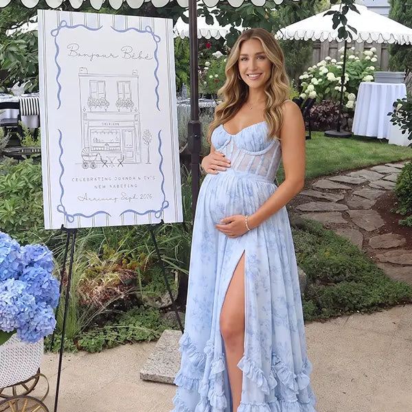 French Blue Maternity Dress, Something Blue Maternity Maxi Dress for Baby Shower, Maternity Photoshoot, Gender Reveal, Pregnancy Announcement, Beach Photoshoot, Bridal Shower, Formal Events | Bumplook