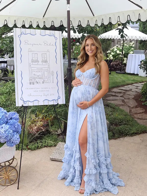French Blue Maternity Dress, Something Blue Maternity Maxi Dress for Baby Shower, Maternity Photoshoot, Gender Reveal, Pregnancy Announcement, Beach Photoshoot, Bridal Shower, Formal Events | Bumplook