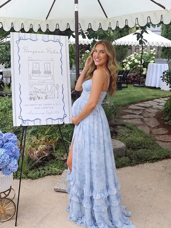 French Blue Maternity Dress, Something Blue Maternity Maxi Dress for Baby Shower, Maternity Photoshoot, Gender Reveal, Pregnancy Announcement, Beach Photoshoot, Bridal Shower, Formal Events | Bumplook