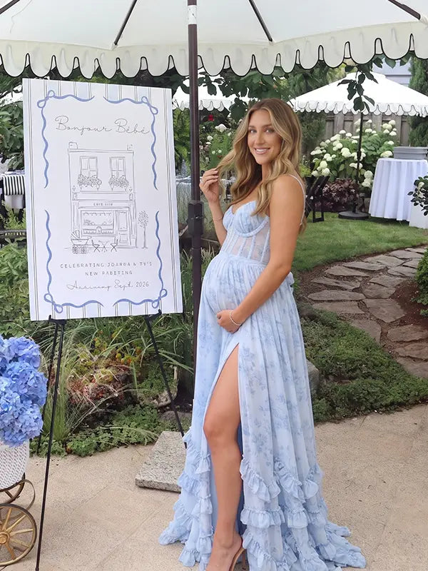 French Blue Maternity Dress, Something Blue Maternity Maxi Dress for Baby Shower, Maternity Photoshoot, Gender Reveal, Pregnancy Announcement, Beach Photoshoot, Bridal Shower, Formal Events | Bumplook