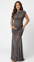 gray mesh panel maternity maxi dress asymmetrical bodycon pregnancy gown