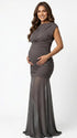 gray mesh panel maternity maxi dress asymmetrical bodycon pregnancy gown