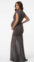 gray mesh panel maternity maxi dress asymmetrical bodycon pregnancy gown