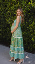 Green Floral Patchwork Pregnancy Maxi Dress with Tiered Skirt | Bumplook