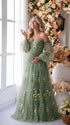 Sage Green Floral Maternity Dress, Embroidered Tulle Baby Shower Dress for Maternity Photoshoot, Pregnancy Announcement, Gender Reveal and Garden Events | Bumplook