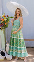 Green Floral Smocked Maternity Maxi Dress with High Waist | Bumplook