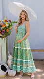 Green Floral Smocked Maternity Maxi Dress with High Waist | Bumplook