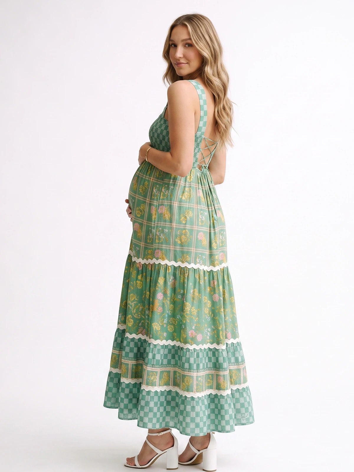 Green Cottagecore Maternity Dress for Garden Photoshoot | Bumplook