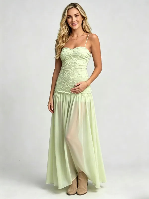 Sage Green Ruched Strapless Maternity Maxi Dress
