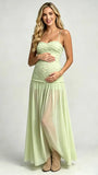 Sage Green Ruched Strapless Maternity Maxi Dress