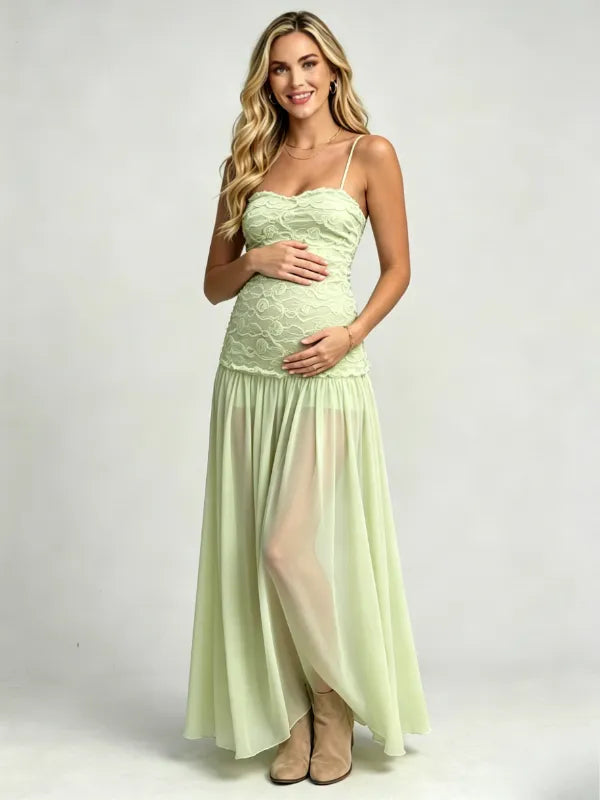 Sage Green Ruched Strapless Maternity Maxi Dress
