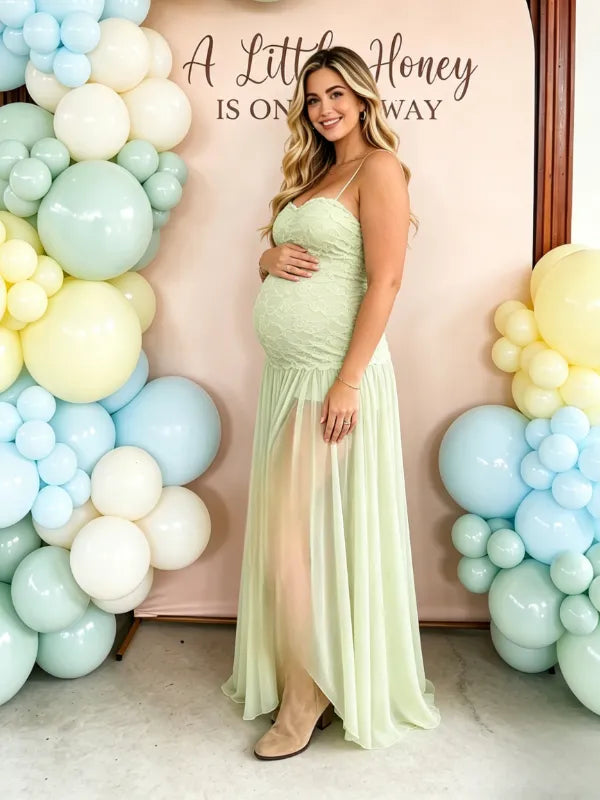 Sage Green Ruched Strapless Maternity Maxi Dress