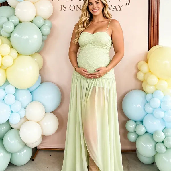 Sage Green Ruched Strapless Maternity Maxi Dress
