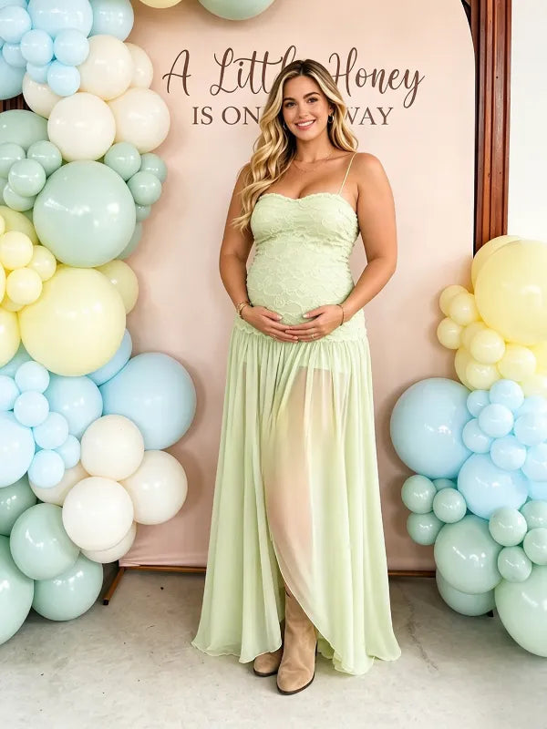 Sage Green Ruched Strapless Maternity Maxi Dress – Bumplook