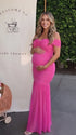 Hot Pink Off Shoulder Ruched Maternity Maxi Dress for Baby Shower and Maternity Photoshoot