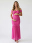 Hot Pink Off Shoulder Ruched Maternity Maxi Dress