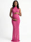 Hot Pink Rhinestone Maternity Gown – Sparkly Mock Neck Pregnancy Dress with Mermaid Hem