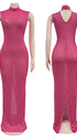 hot pink rhinestone maternity gown with mock neck and mermaid silhouette