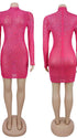hot pink rhinestone maternity mini dress with long sleeves and mock neckline