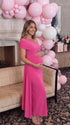 Fuchsia Pink Maternity Photoshoot Dress with Side Ruching | Bumplook
