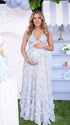 Ice Blue Pearl Halter Maternity Dress, Princess Baby Shower Maternity Maxi Dress for Baby Shower, Maternity Photoshoot, Gender Reveal, Pregnancy Announcement, Luxury Photoshoot, Bridal Shower, Formal Events | Bumplook