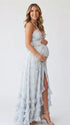 Ice Blue Pearl Halter Maternity Dress, Princess Baby Shower Maternity Maxi Dress for Baby Shower, Maternity Photoshoot, Gender Reveal, Pregnancy Announcement, Luxury Photoshoot, Bridal Shower, Formal Events | Bumplook