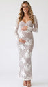Ivory 3D Floral Lace Sweetheart Maternity Maxi Dress with Detachable Sleeves for Maternity Photoshoot, Baby Shower, Pregnancy Announcement, Fine Art Portrait and Bridal Style | Bumplook