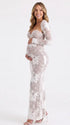 Ivory 3D Floral Lace Sweetheart Maternity Maxi Dress with Detachable Sleeves for Maternity Photoshoot, Baby Shower, Pregnancy Announcement, Fine Art Portrait and Bridal Style | Bumplook