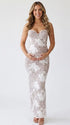 Ivory 3D Floral Lace Sweetheart Maternity Maxi Dress with Detachable Sleeves for Maternity Photoshoot, Baby Shower, Pregnancy Announcement, Fine Art Portrait and Bridal Style | Bumplook