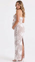 Ivory 3D Floral Lace Sweetheart Maternity Maxi Dress with Detachable Sleeves for Maternity Photoshoot, Baby Shower, Pregnancy Announcement, Fine Art Portrait and Bridal Style | Bumplook