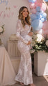 Ivory 3D Floral Lace Sweetheart Maternity Maxi Dress with Detachable Sleeves for Maternity Photoshoot, Baby Shower, Pregnancy Announcement, Fine Art Portrait and Bridal Style | Bumplook