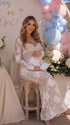 Ivory 3D Floral Lace Sweetheart Maternity Maxi Dress with Detachable Sleeves for Maternity Photoshoot, Baby Shower, Pregnancy Announcement, Fine Art Portrait and Bridal Style | Bumplook